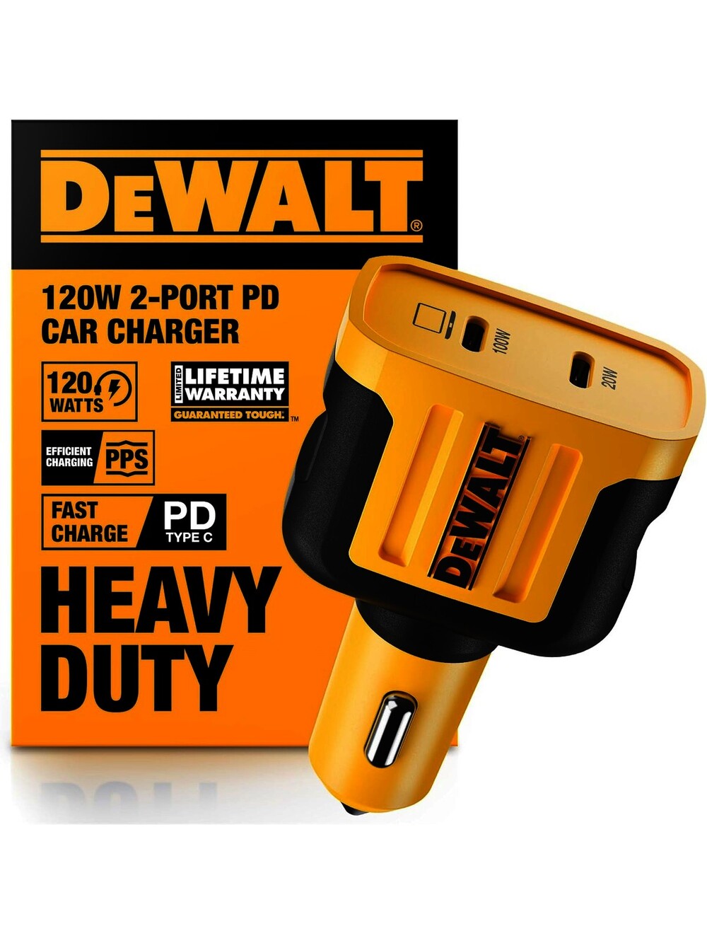 DEWALT USB C Car Charger, 120W 2-Port PD 3.0 Type C Adapter, PPS Fast Charg…